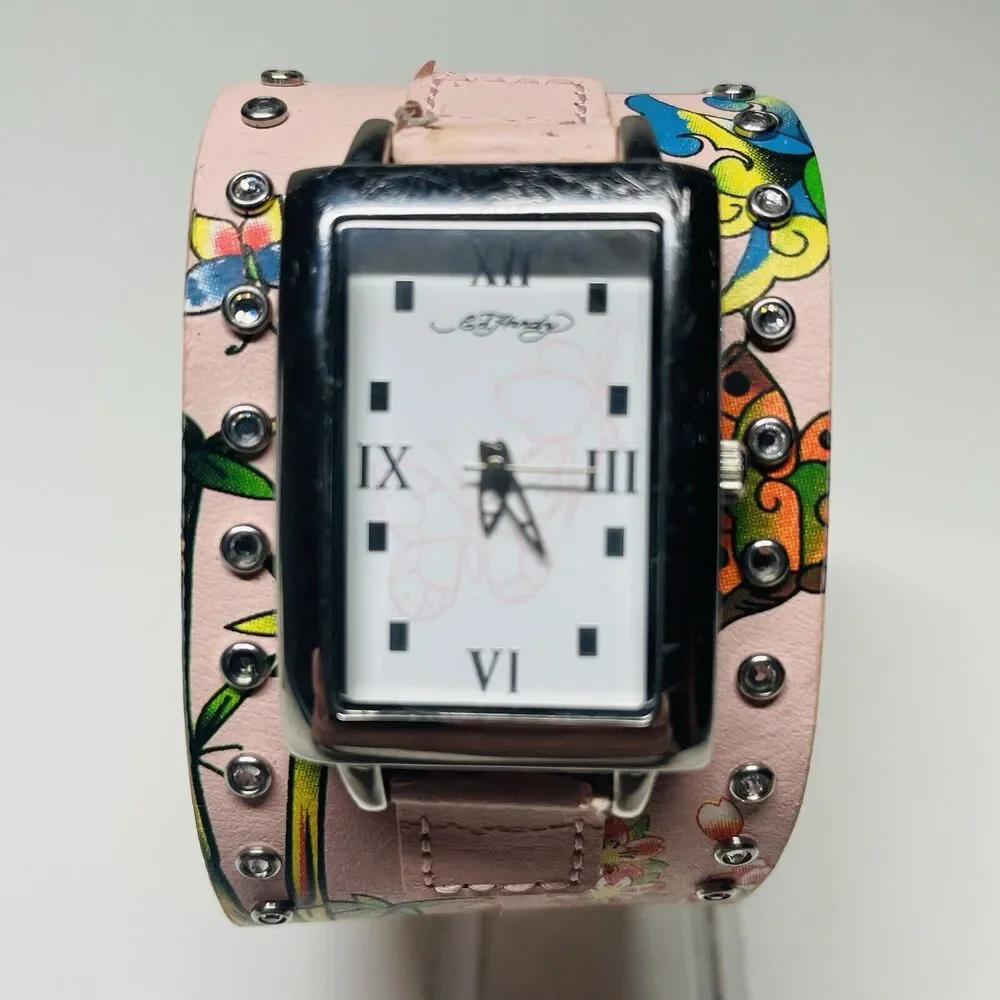 Ed Hardy Leather Pink Floral Watch. 0054 - Picture 1 of 9